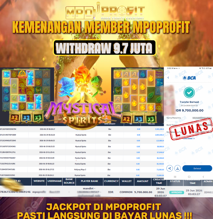 MPOPROFIT JACKPOT SLOT PGSOFT! KEMENANGAN MURNI DI (MYSTICAL SPIRITS TOTAL RP 9.700.000,- LUNAS)